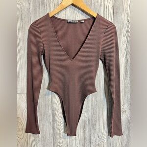 NEW! WILFRED FREE MOCHA BROWN Ribbed Long Sleeve Bodysuit Womens Size Small